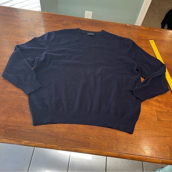 Lands' End Men's Deep Blue navy V-Neck Sweater 100% cashmere size XXL - Picture 1 of 7